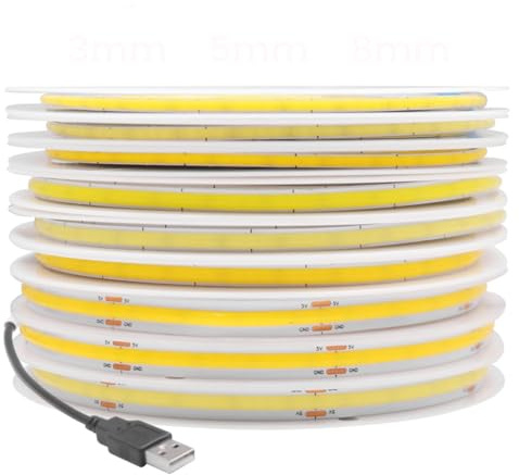 Vrabocry DC 5V USB COB LED Strip blau LED Streifen 5M 400LED/M Schmal 5mm Breit Flexible Band Seil Home Decor TV Wasserdicht LED Lichtband für Heim Küche Deko