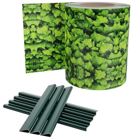 UISEBRT Pellicola protettiva in PVC per doppia asta, 35 m x 19 cm, per recinzione a doppia asta, opaca, con 20 clip di fissaggio, per recinzione da giardino e balcone, foglie grandi