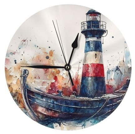 Orologio da parete decorativo vintage con navi, 25,4 cm, silenzioso, funzionamento a batteria, per camera da letto, cucina, soggiorno, ufficio