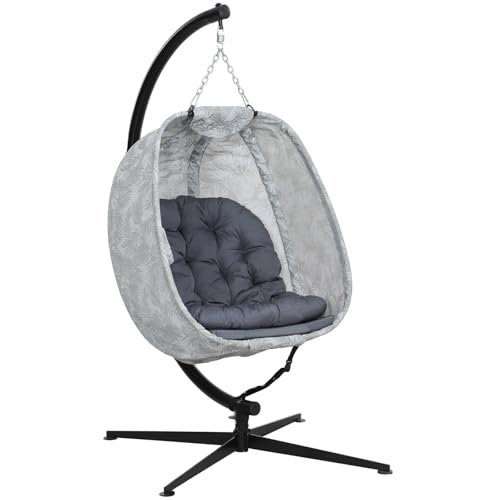 Columpio Jardín Exterior con Estructura, Silla Colgante con Soporte para Colgar y Base, Sillón Colgante Hamaca con Cesta Plegable y Cojines para Jardín Patio y Dormitorio, Capacidad 120Kg
