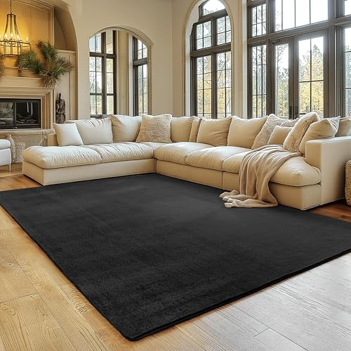 SIMPEX Teppich Schwarz 120x160 cm Waschbarer Kurzflor Teppich, rutschfest & weich, modernes einfarbiges Design für Wohnzimmer, Schlafzimmer, Küche & Kinderzimmer.