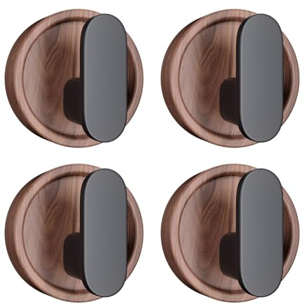 Jugen Coat Hooks - Set of 4 - Solid Premium Black Walnut Heavy Duty Wall Hooks, No Drill, Modern Wooden Hooks for Coats, Clothes & Bags – Versatile Towel Hooks (Stronghold Glue)