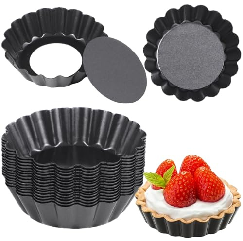 SWEWARM 16-Piece Reusable Mini Fluted Tart Pans with Removable Bottom, 3-inch Nonstick Carbon Steel Baking Molds, Flower-Shaped Pie Tins for Quiche, Brownies, Tarts, and Puddings