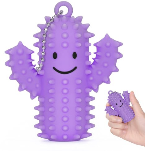GIFTIARA Pain Stim Fidget Toy, Silicone Spiky Cactus Stress Reduce Fidget Keychain for Adult Autism Anxiety Work Stress Relief (Purple)