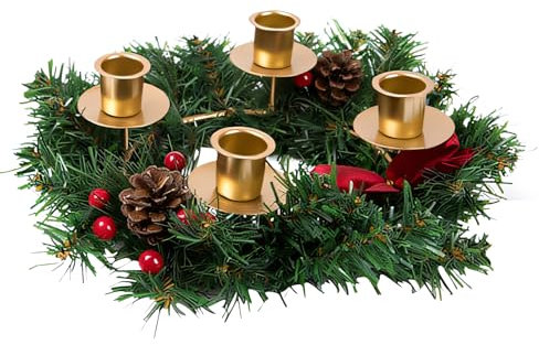 Kaezuy Adventskranz Aus Metall und PVC - Adventsgesteck Mit Kerzenhaltern 15cm & 25cm Für Weihnachtstisch (B)