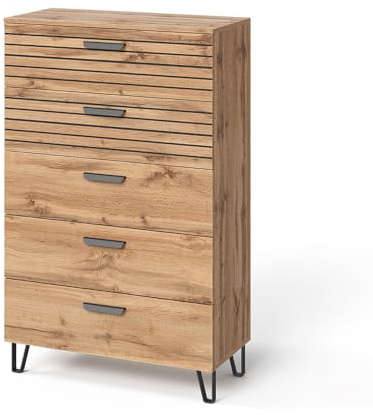 Vicco Cassettiera per camera da letto Amber, Quercia Wotan, 80 x 127.6 cm con 5 cassetti, con vano portaoggetti per spazio aggiuntivo