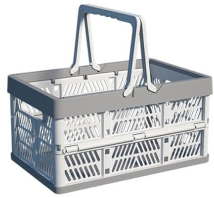 Plastic Collapsible Picnic Basket Stackable PP Crates for Home Kitchen (White S)
