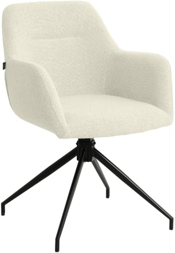 CLP Sedia da Pranzo Girevole Merlinda 360° in Tessuto Teddy, Poltroncina Imbottita con Braccioli Colore:crema