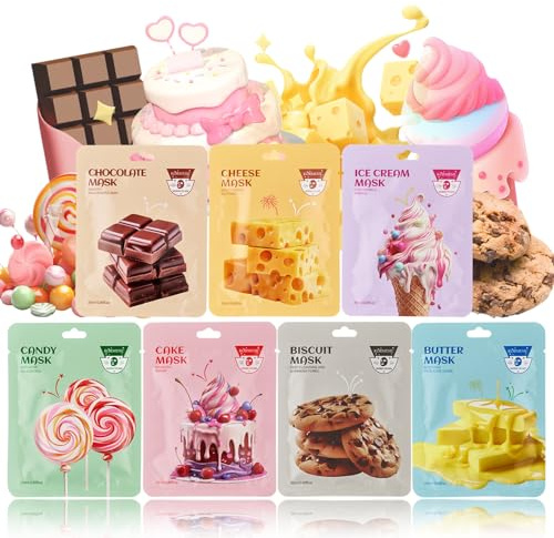 7 Stück Tuchmasken Gesicht - Gesichtsmaske Frauen & Kinder - Gesichtsmasken Set mit Natürlichen Inhaltsstoffen - Nährend Face Mask für Spa - Masken Beauty Set - Mädchen Geschenke 11 Jahre