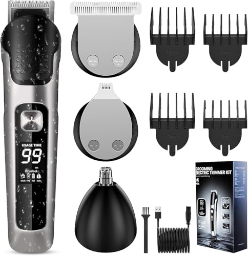 KDISHKRA Tondeuse Cheveux Professionnelle, Tondeuse Barbe Homme, Rechargeable Tondeuse Nez, Tondeuse Cheveux Sans Fil Étanche, Tondeuse Precision, Rasoir Electriques Kit Multi-Usage 3 en 1