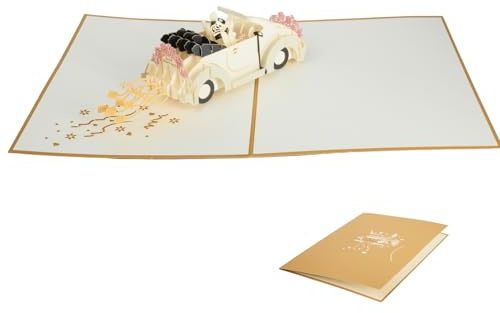 leruiyezs Pop-Up Karte Hochzeit Hochzeitsauto,mit Hochzeitsauto,15x20cm,Mit Umschlag,Glückwunschkarte zur Hochzeit,für Hochzeitsfeier,Verlobung,Hochzeitskarte Pop Up,3D Hochzeitskarte edel