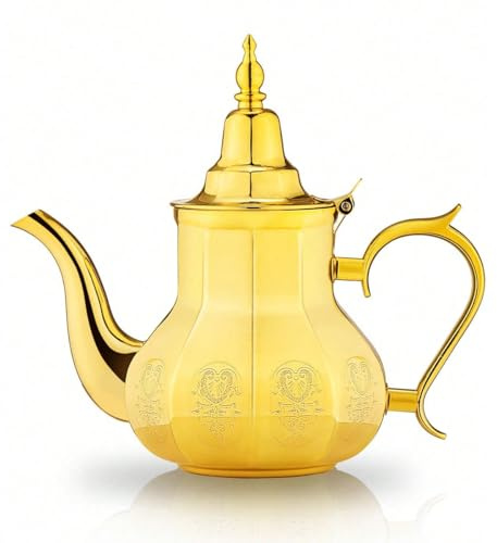 Tetera marroquí de 0,7 l, estilo árabe, acero inoxidable, marroquí, tradicional, estilo religioso (dorado)