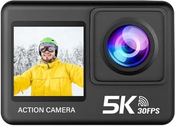 Caméra d'action, Caméra d'action 5K Tactile Double écran Zoom WiFi Webcam 170° Microphone sans Fil caméra Sport étanche 30 m,pour vélo, Moto