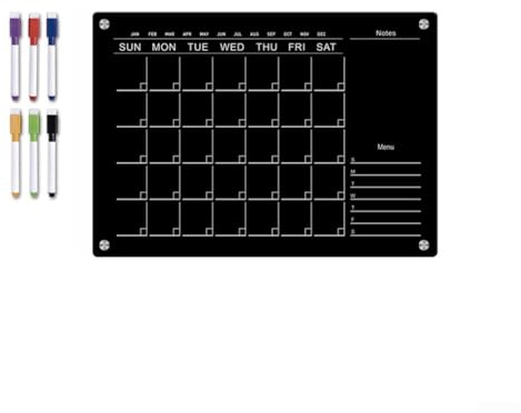 Gettimore Planificador semanal acrílico para refrigerador, calendario negro borrable con 6 marcadores, 30 x 21 cm y 42 x 30 cm