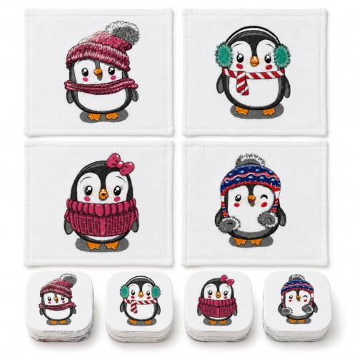 MIJOMA Set di 4 panni magici per la magia, asciugamano magico, per bambini, pensierino Tombola, 100% cotone, si sviluppa in acqua calda (pinguini morbidi)