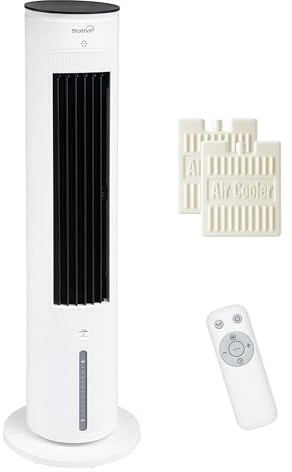 Stolthoff Turmventilator mit Wasserkühlung, 4-in-1 Luftkühler, Verdunstungskühler, Ventilator, Tragbares Kühlgerät, 45 Watt, Energiesparend, Timer, Fernbedienung, Oszillation, 4,5 L Wassertank