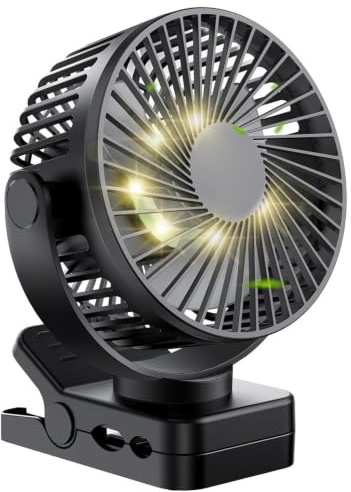 MIMISOLA Ventilador Portatil Recargable, 12000mAh USB Ventilador Silencioso, Pequeños Ventilador de Mesa con Pinza y Mando, Luces LED para Coche Carro Bebe Camping Autocaravana
