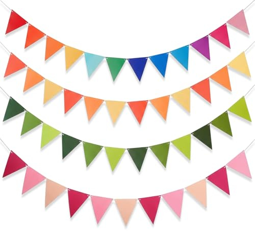 DYIOTF 4 Piezas Guirnalda de Banderines Decorativos, 16 Metros (4x4m) Banderolas para Fiesta de Cumpleaños, Boda y Jardín, 4 Colores y Estilos Diferentes, Decoración para Eventos y Exterior