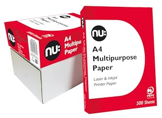 nu: A4 Multi-Purpose Printer Paper, White, 500 Sheets, Smooth Surface, Suitable for Inkjet, Laser & Copier Use, Ideal for Home & Office, 5 Reams