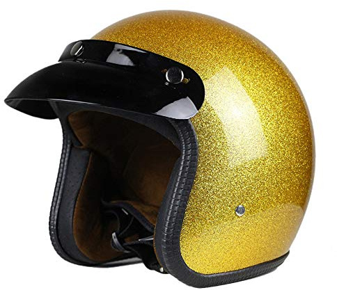 Woljay Cachi Casco del motociclo del casco del fronte aperto Scooter Splendente Giallo