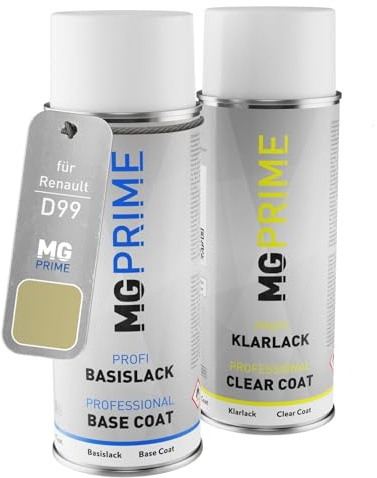 MG PRIME Billack Spray can set för Renault D99 Vert Citron Metallic/Limettengrün Metallic Base coat klarlack spray can 400ml