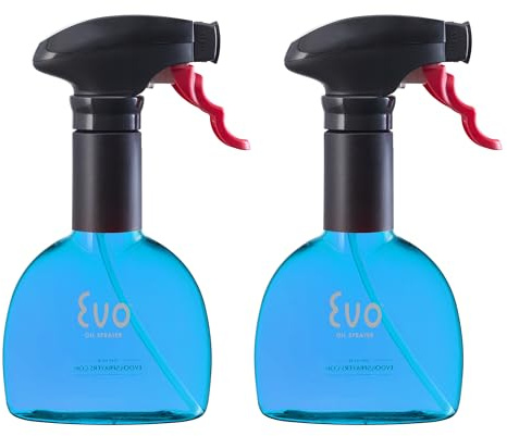 Evo Mini Oil Sprayers, Non-Aerosol for Olive Oil, Cooking Oils, and Vinegars, Blue, 8-Ounce Capacity, Set of 2