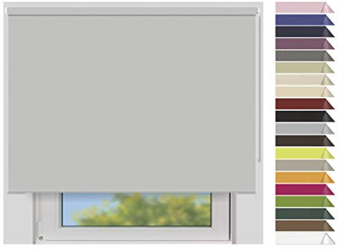 EFIXS Verdunklungsrollo Maxi - Rollos nach Maß - 32 mm Rollowelle - Stoffbreite bis 250 cm, Höhe bis 300 cm - Hier: bis 120 cm x 240 cm (BxH) - hellgrau (7921) - mit & ohne Bohren