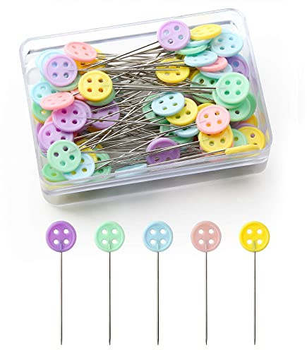 100 Piece Sewing Pins Set - Safety Dressmaking Pins for Crafting, Knitting, Quilting & Jewelry Decoration - Assorted Colors, Glass Head, Button Type with Storage Box