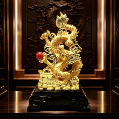 FUNSXBUG Statua di drago cinese Feng Shui da 27,9 cm, decorazione per casa e ufficio, regalo fortunato