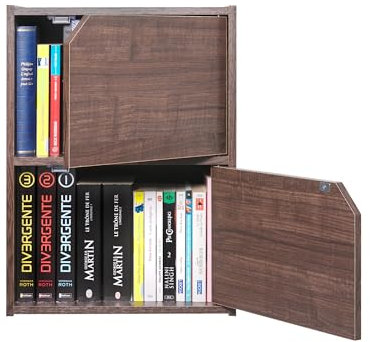 Iris Ohyama, Bibliothèque de Rangement, Meuble avec 2 Portes et 2 étagères, Montage Facile, Design, Modulable, Bureau, Chambre, Salon - Module Shelf MDB-2D -Marron