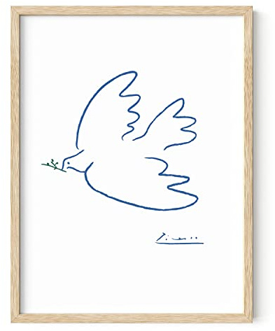 HAUS AND HUES Friedenstaube Kunstdruck Picasso Wandkunst Pablo Picasso Linienzeichnungen Drucke Pablo Picasso Kunstwerk Picasso Poster Kunstdrucke und Poster Moderne Picasso-Taube gerahmt Beige – 30,5