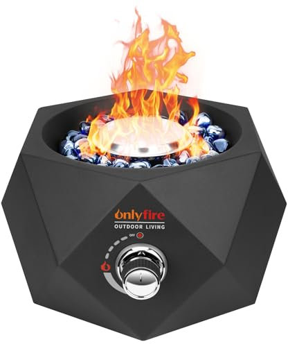 ONLYFIRE OUTDOOR LIVING Tisch-Propan-Feuerstelle für den Innen- und Außenbereich, 35,6 cm tragbarer Tisch-Gaskamin mit hinterem Lufteinlass und Feuerglasdiamant, rauchfreie Mini-Feuerschale für