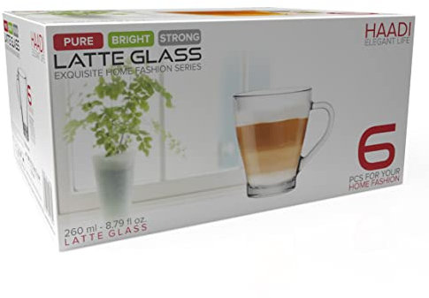Glass Coffee Mugs for Hot & Cold Drinks with Handles Set of 12-260ml Double Espresso Clear Tea Latte Cup Durable, Dishwasher Safe, Rolled Rim & Thick Bottom