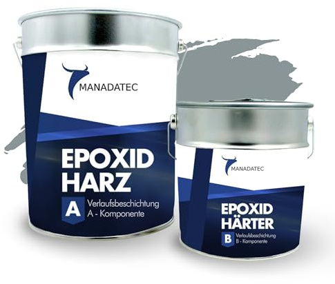 MANADATEC 2k Epoxidharz Verlaufsbeschichtung 6kg I RAL 7001 Silbergrau I Lösemittelfrei, Umweltfreundlich & Geruchsneutral I Für ebene Garagen-, Keller- & Werkstattböden I Hohe Belastbarkeit