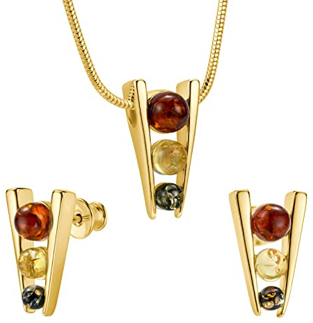 Copal Damen Schmuckset Mit Bernsteinanhänger Und Verstellbarer Halskette Aus 925 Silber