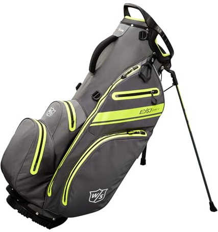 Wilson Sac de Golf, W/S Exo Dry Stand Bag, Sac de Transport/Trolley, 5 Compartiments pour Divers Clubs de Golf, Accessoires de Golf pour Femmes et Hommes, Gris Charbon/Jaune Citron/Argent