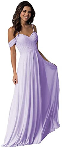 WTWVIAN Women A-Line Off The Shoulder Floor-Length Chiffon with Ruffle Bridesmaid Wedding Dress-Lilac-12