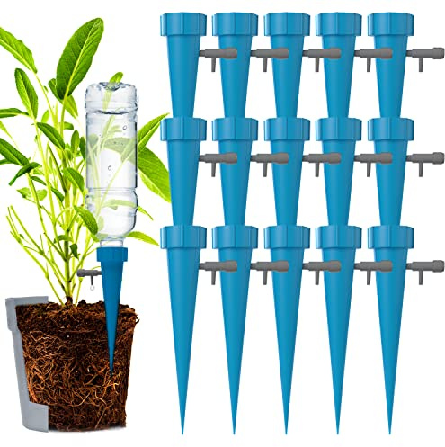 Automatisch Bewässerungssystem Für Topfpflanzen 15 Stück Set Für Pet-Flaschen | Blau Automatisches Tropfbewässerungssystem | Pflanzen Wasserspender Blumen Bewässerung Urlaub Urlaubsbewässerung Tropfer