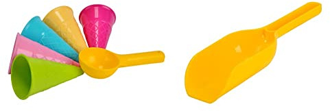 Simba 107108605 - Sandformen EIS, 5 Waffeln, 1 Portionierer, Sandspielzeug, 15cm, Sandkasten, Mehrfarbig & 107108793 - Kunststoff Mehlschaufel, 23cm, 100 Gramm, erhältlich in 4 Farben, ab 10 Monate