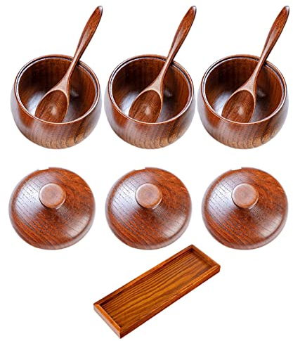 Lecerrot sal para encimera | Lata madera Sour Date Vintage Japonés para especias madera – Salero madera maciza con tapa Home Kitchen salero