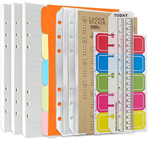 DY.2ten Nachfüllbares Notizbuch-Set - 3 Pack Nachfüllpapier, Transparente Reißverschluss-Bindertaschen, Trennblätter, Index-Tabs, 6-Ring-A5-Binder