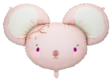 PartyDeco Folienballon Maus 75x46cm - XXL Ballon für Helium oder Luft - Luftballon zur Geburt Babyparty Baby Shower Mädchen Geburtstag - Folienluftballon als Geburtstagsdeko - Hellrosa