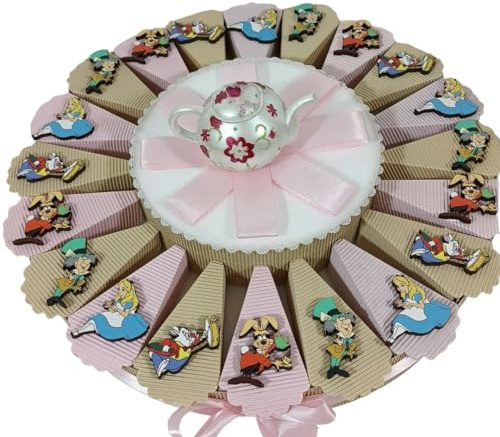Torta bomboniere battesimo comunione bimba Alice nel paese delle meraviglie + centrale teiera confetti inclusi (20 fette) ULT