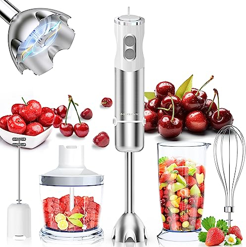 Mixeur Plongeant 1000W, Mixer Plongeur 5 en 1, 12 Vitesses, Bouton Turbo, sans BPA, Lame en Acier Inoxydable, Mixeur Plongeant Professionnelavec 5 Accessoires, pour Purées, Aliments Bébés Mixeur
