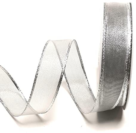 s.dekoda Schleifenband 25m x 25mm Silber Lurexgitter Dekoband Goldband mit Draht [5260]