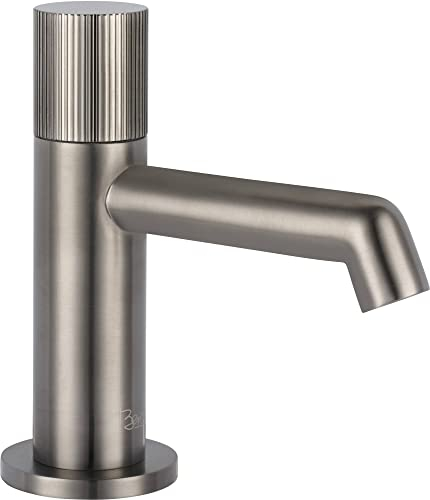Ben Engraved Line Kaltwasserhahn für Gaste-WC, Kaltwasserarmatur Messing Antibakteriell & Langlebig, Wastischarmatur Gebürstet Schwarz für Waschbecken Gebürstetes