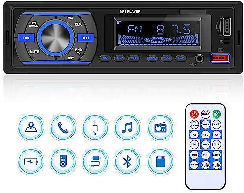 Autoradio 1 Din Bluetooth Autoradio mit Bluetooth Freisprecheinrichtung FM Radio/USB/TF/Aux in/RCA/40 EQ/APP Ortet das Auto/7 Farben MP3 Player mit Fernbedienung Stereo Autoradio-Empfänger Schnelllade