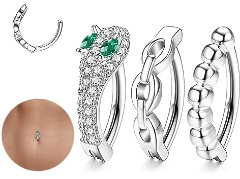 JeryWe 3 Pcs Clicker Piercing Nombril Anneaux pour Femmes Acier Inoxydable Serpent Fleur 14G Anneau De Nombril Argent Doré Piercing Ventre Bijoux Piercing Nombril Anneauserpent