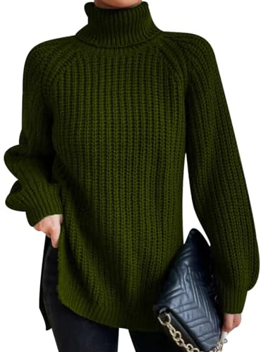 Maglione Dolcevita Donna Pullover Maglione Collo Alto Oversize Donna Manica Lunga Maglioni Invernali Larghi Jumper Donna Women Sweater Largo Trecce Caldo Pesante Spesso Tricot da Donna Verde 3XL