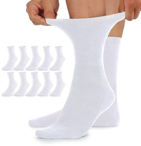 TUUHAW Chaussettes Femme 39 42 Hiver 10 Paire Diabetiques Coton Socquettes Homme sans Elastique Diabétiques Blanc Non Comprimantes Extra Large